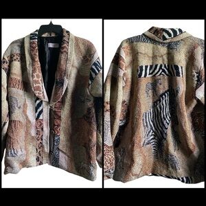 Vintage USA Made An Original By Jans Jems Animal Print Tapestry Woven Jacket L
